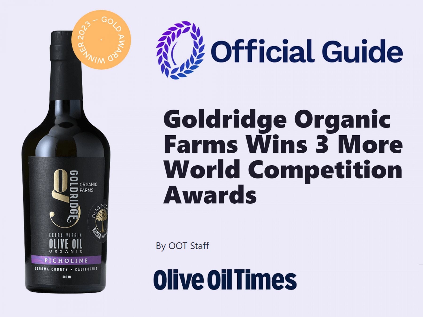 Gold Ridge Organic Farms Wins 3 More World Competition Awards | Olive Oil Times