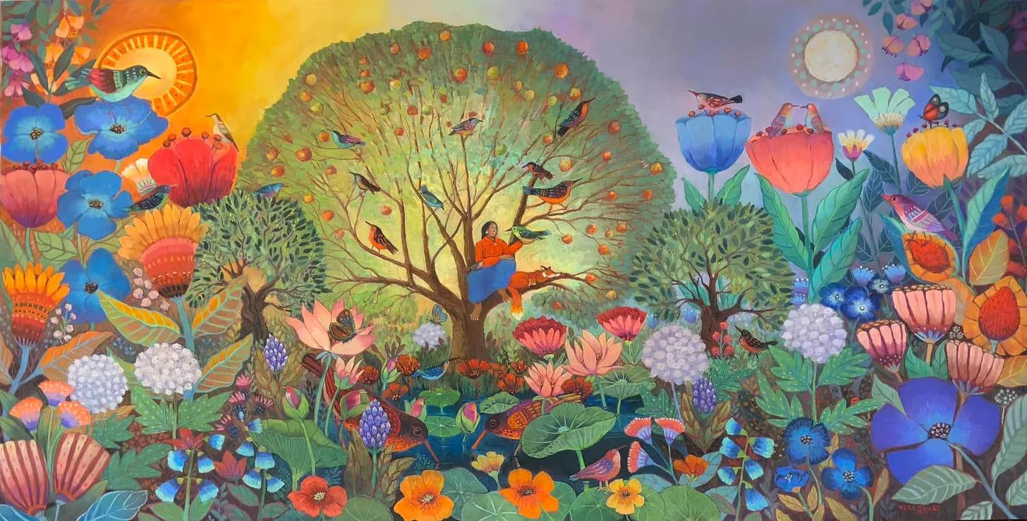 The fantastical world of artist Teri Sloat | Gold Ridge Organic Farms just installed giant new mural by Sloat in their tasting room
