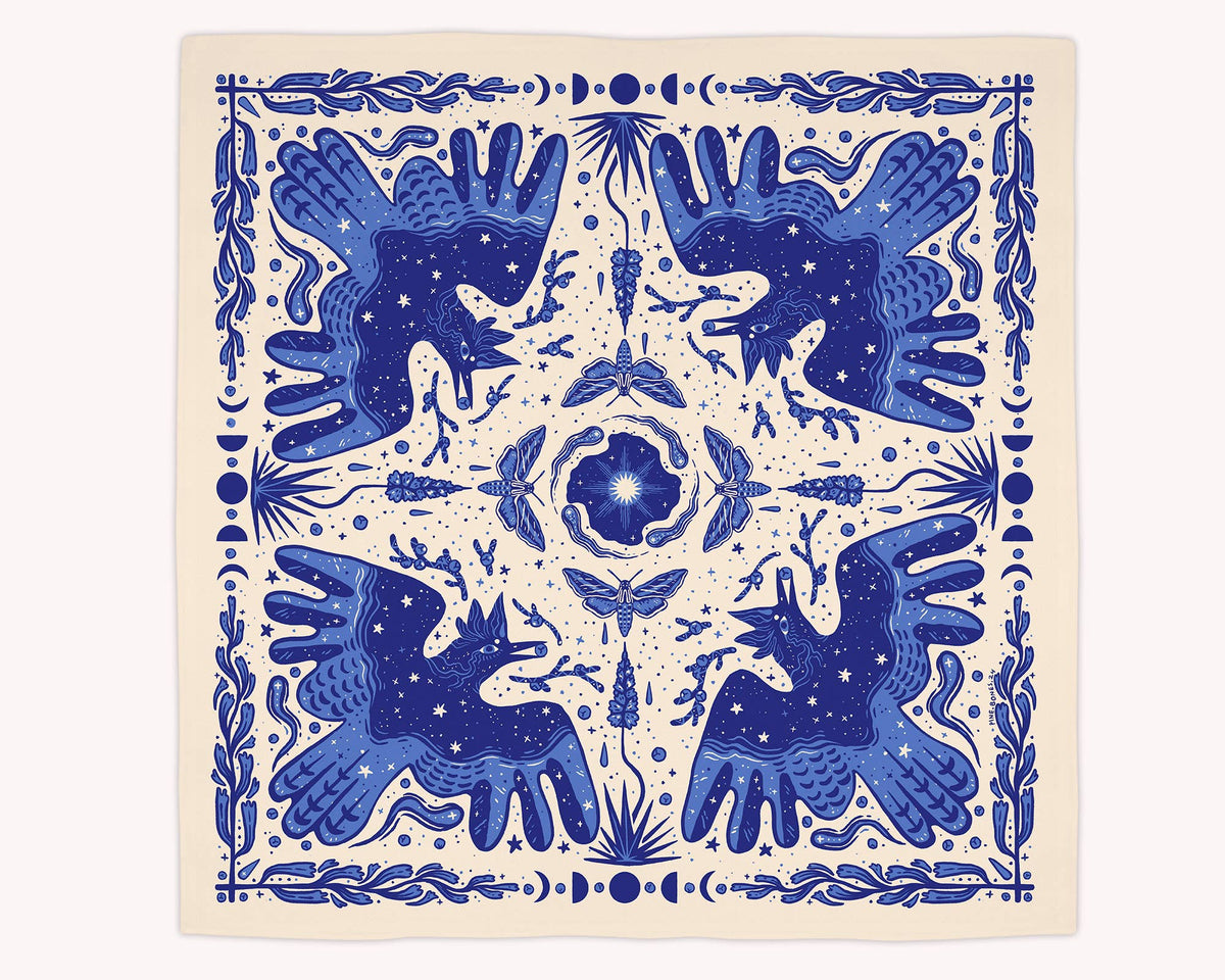 Steller’s Jay & Moths – Eco-Friendly Cotton Bandana | Pine Bones